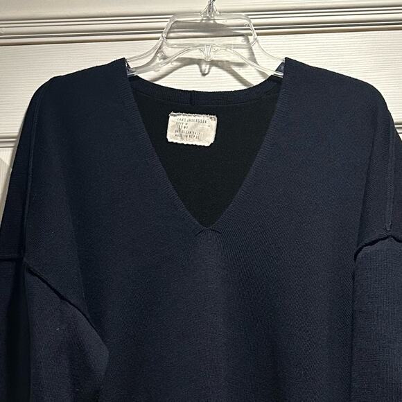 Lars Andersson BLUE Wool Designer Knit V Neck Lagenlook Tunic Sweater Medium - Picture 3 of 9